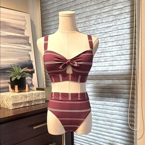 Woman's Freshwater Striped Burgundy Bikini Set. Size S/M
